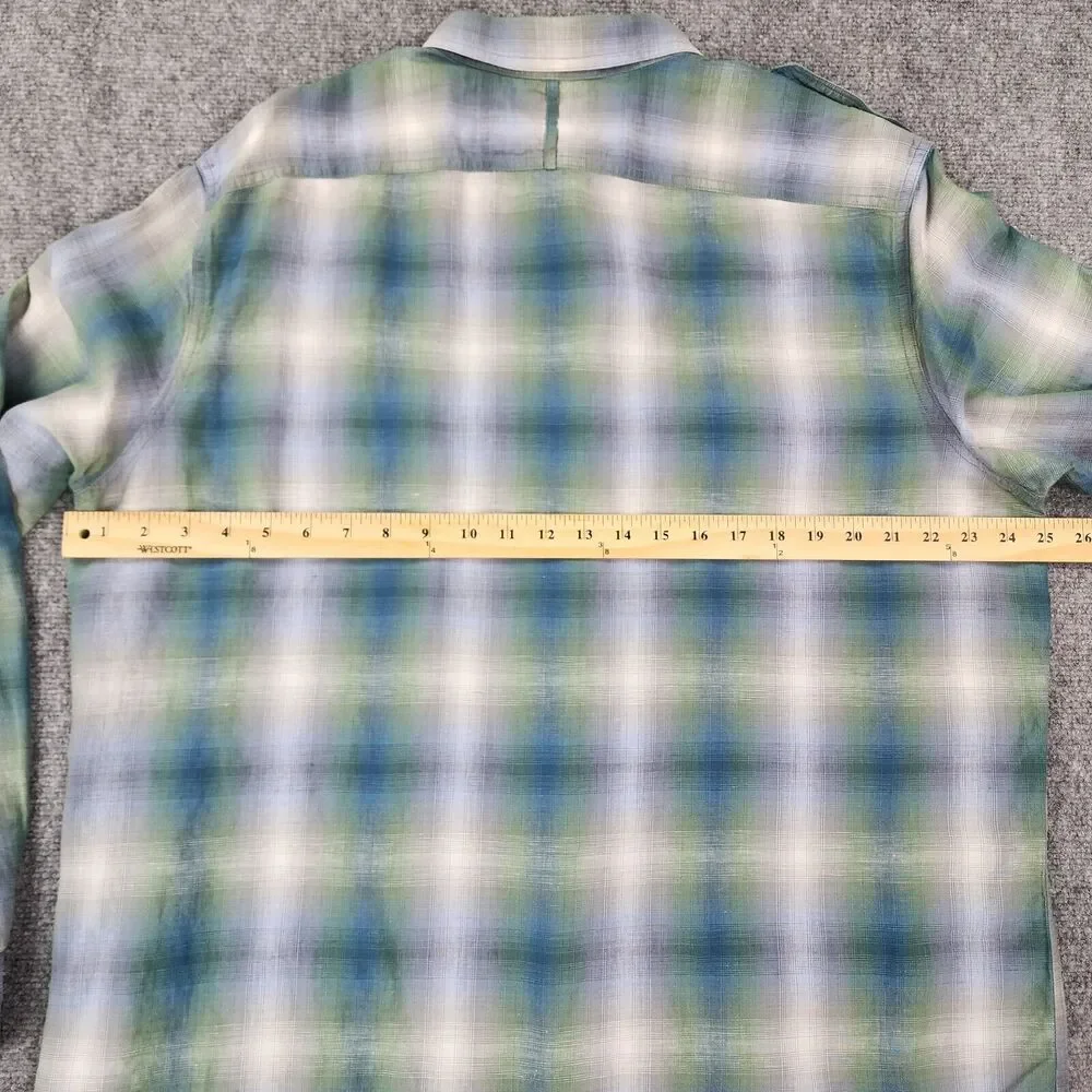 Banana Republic Shirt Mens XL Plaid Linen Blend Long Sleeve Button Up Coastal